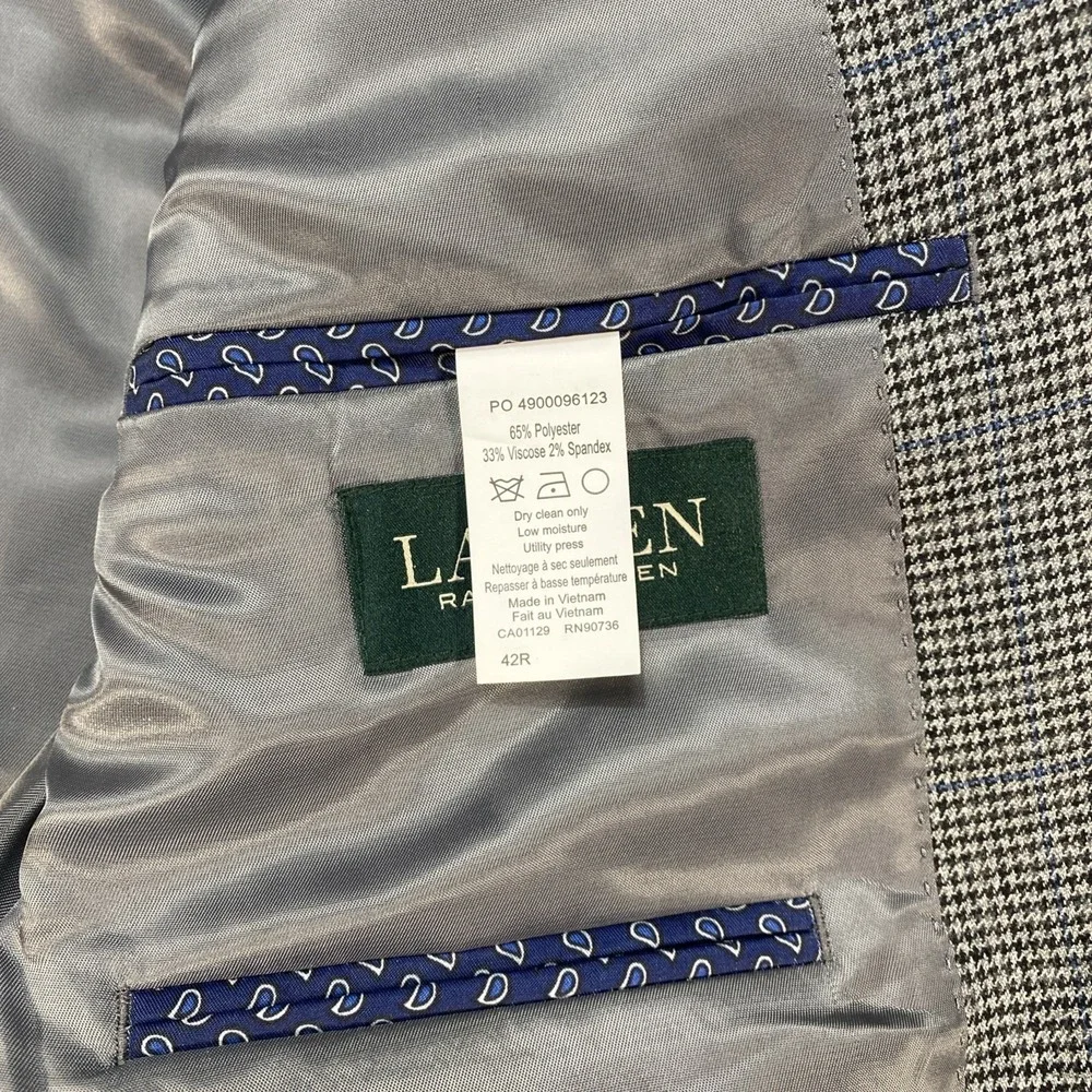 Lauren Ralph Lauren Men's 42R Sport Coat Blazer Gray Houndstooth
